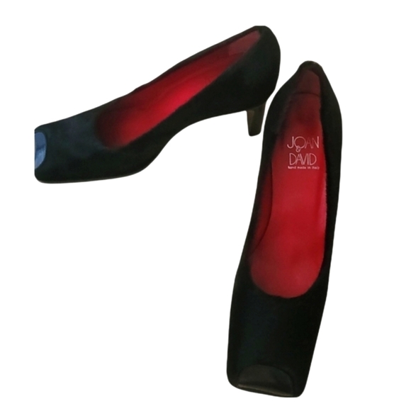 Vintage - 90's Joan & David Black Calf Hair and‎ Patent Leather Square Toe Heels - Picture 2 of 8